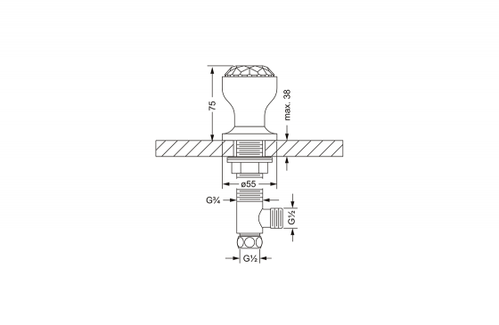 Боковой вентиль ½", для горячей воды JOERGER Palazzo Crystal 605.10.345.000 - Вид №1