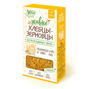 Живые хлебцы-зерновцы ПШЕНИЦА И ОВЕС из пророщенных зерен Vita 120 г