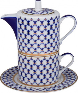 10611139 Императорский фарфоровый завод Набор подарочный 1/3 "Кобальтовая сетка" "Соло" Фарфор твердый