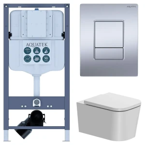 Комплект инсталляции Aquatek Pneumo N 49 с безободковым унитазом AM.PM Moxie клавиша Aquatek Pnn-0000003 серая