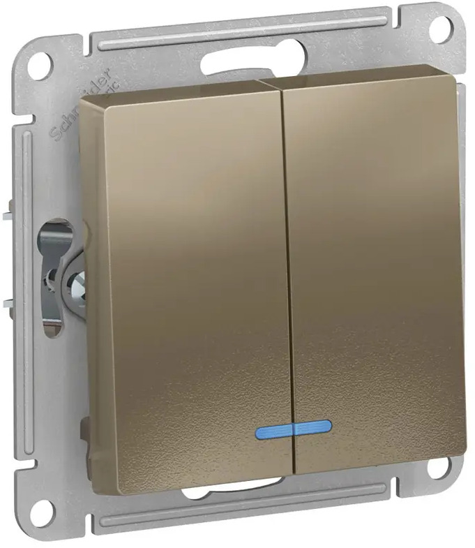 91586279 Выключатель встраиваемый Systeme electric AtlasDesign 247076 2 клавиши с подсветкой цвет шампань STLM-1109575