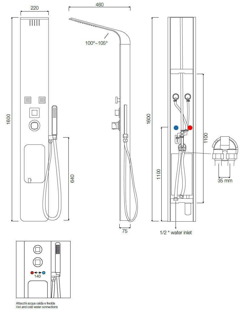 Настенная душевая колонна с ручным душем TAMANACO DANUBIO ARCH-00150424 - Вид №5