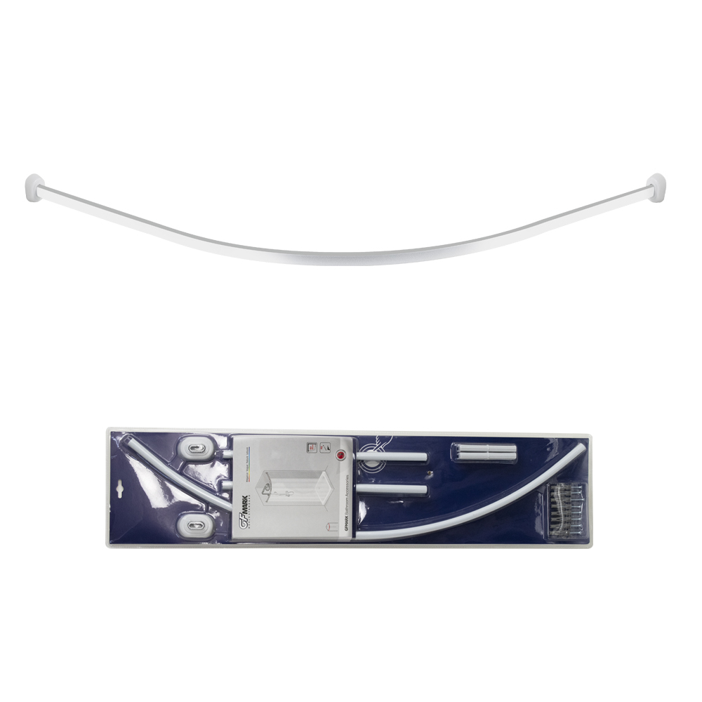 GFmark - Карниз в ванную, угловой 1600 мм, закруглённый, белый, из алюминия, овальная труба, код: 100014 