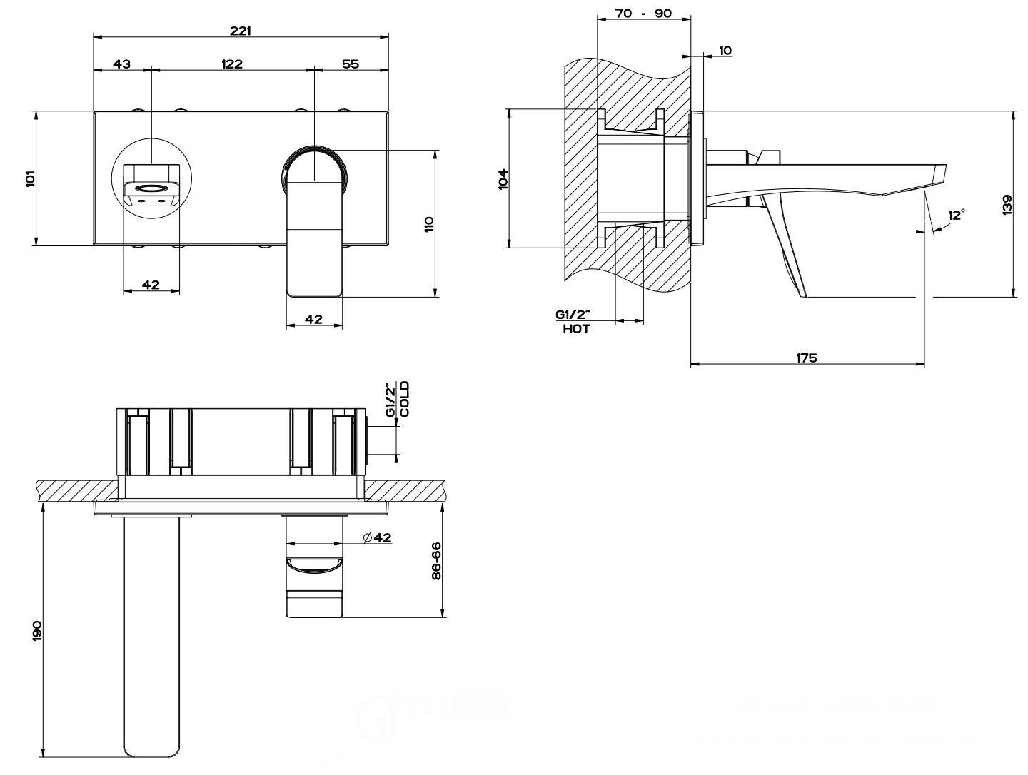 Смеситель для ванны с 2 отверстиями из латуни с пластиной Gessi рельеф ARCH-00089030 - Вид №1