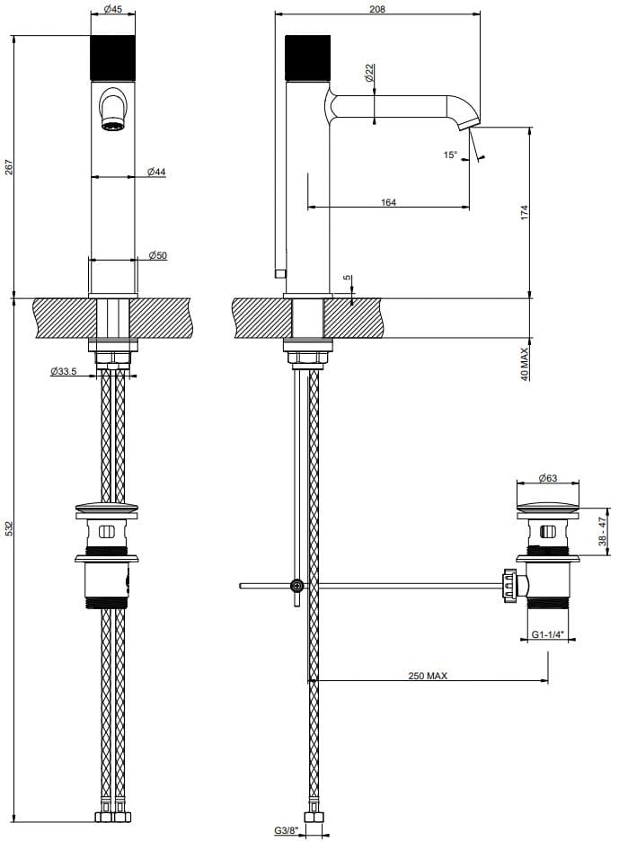 Смеситель для раковины из хромированной латуни Gessi Habito ARCH-00148848 - Вид №2