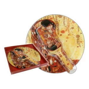 Тарелка стеклянная для торта с лопаткой красная с желтым "Поцелуй" (Г. Климт) CARMANI Г.КЛИМТ 00-3946378 Желтый;красный