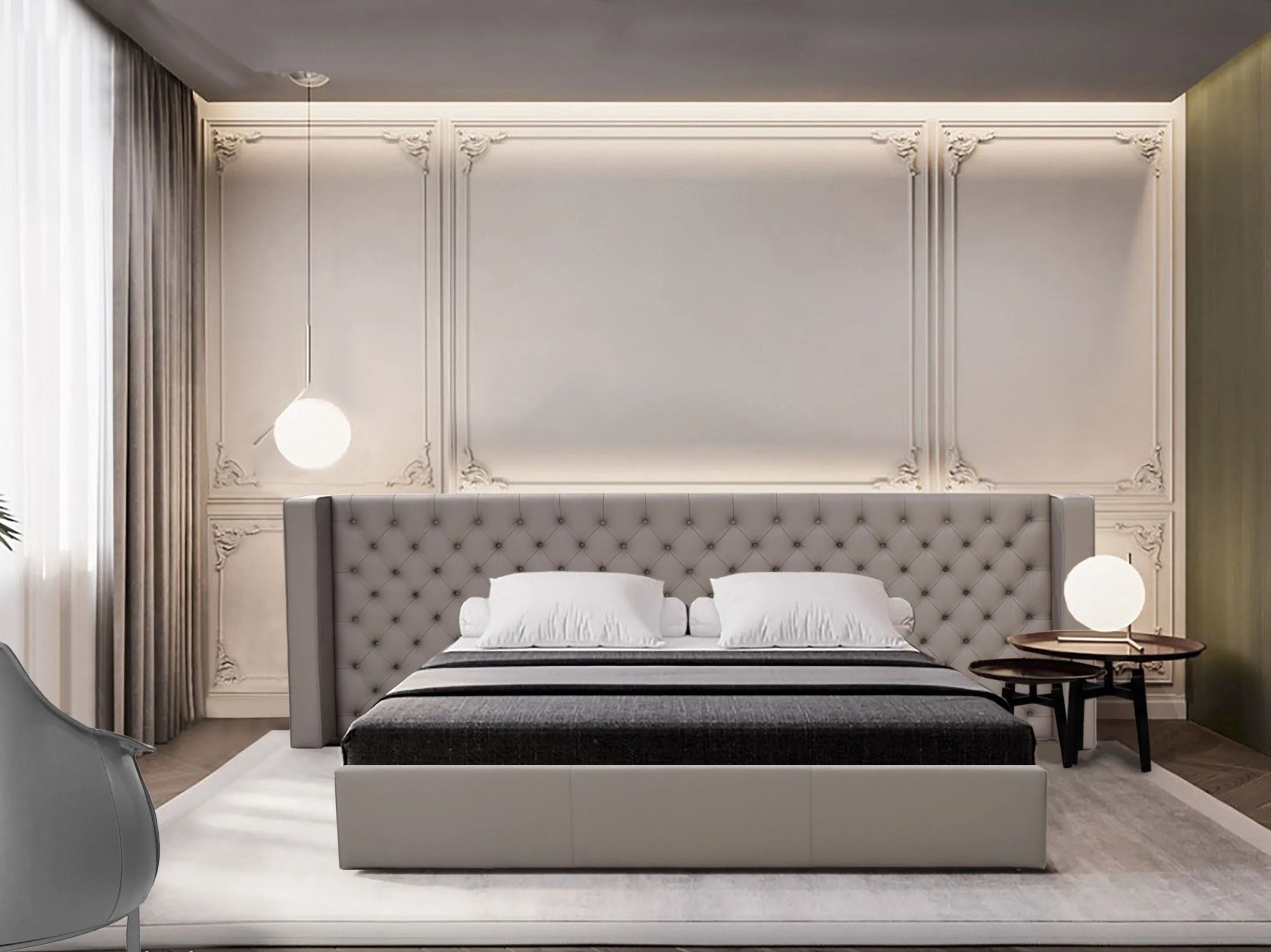 Двуспальная мягкая кровать с капитонным изголовьем ABLE ASHER ARCH-00106130 - Вид №3