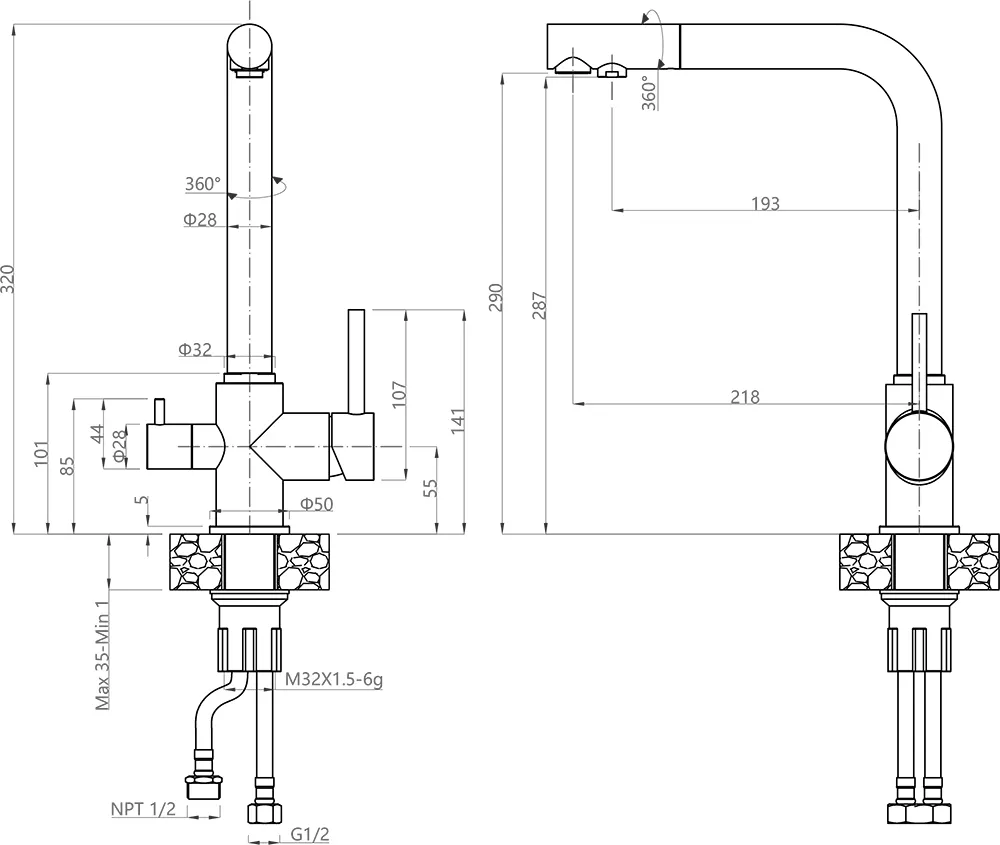 Кухонный смеситель 3611 кашемир GranFest  - Вид №1