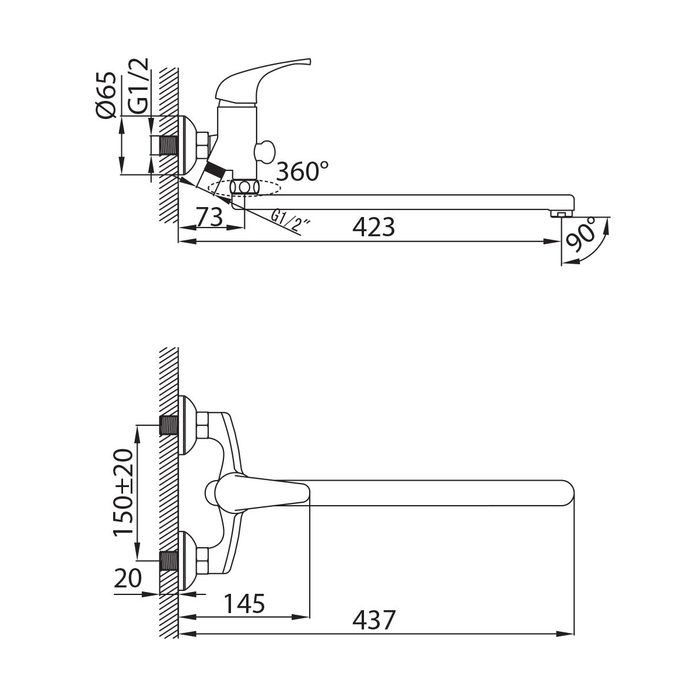 DA23A99CK MI Milardo Davis Смеситель для ванны с длинным изливом Davis Россия  - Вид №10