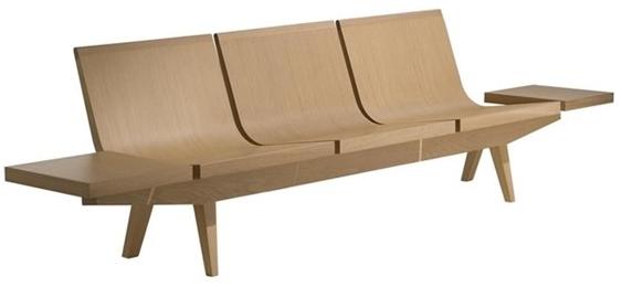 Andreu World 3-х местная скамейка из дуба со спинкой и столиками Trienal Bc7004 - Вид №1