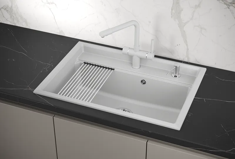 KS-7301, АРКТИК (БЕЛЫЙ), кухонная мойка, кварц GRANULA Kitchen Space 7301-ST337