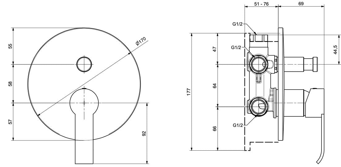 Встраиваемый однорычажный смеситель для душа с переключателем Bugnatese Tess ARCH-00064070 - Вид №2