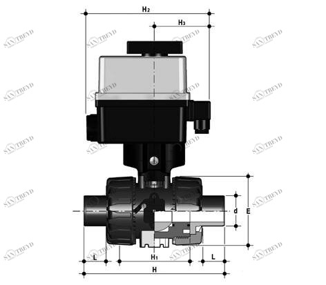 SANIT 227447091100090 2/2-ходовой шаровой кран VKR DualBlock®, PVC-U, д 16-63, цапф 