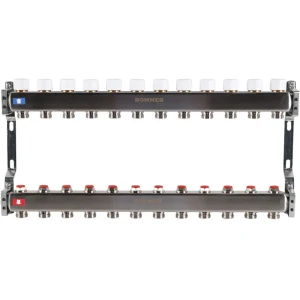 Коллектор без расходомеров Rommer 1"x3/4" 12 выходов нержавеющая сталь RMS-3200-000012