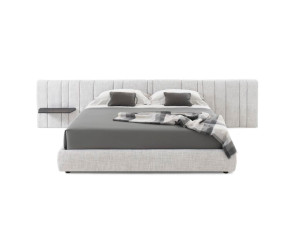 Двуспальная кровать из ткани со встроенными тумбочками с мягким изголовьем