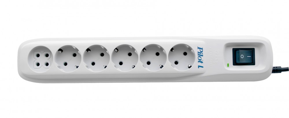 Pilot L-6 Surge protector 1.8m, 6 outlets (5+1), white ZIS Santreyd  - Вид №1