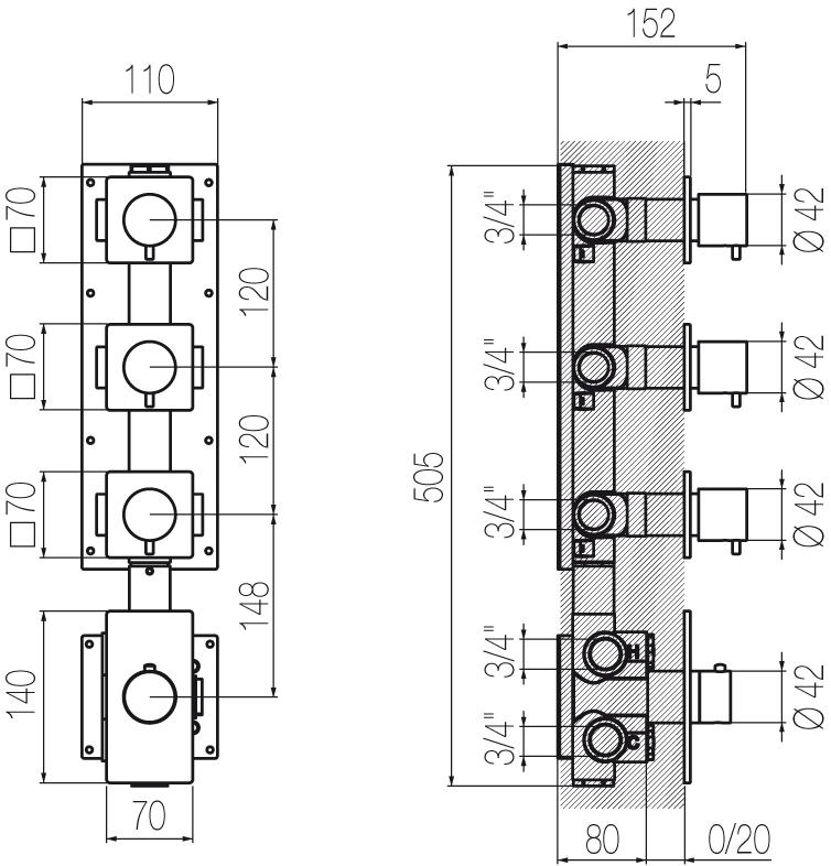 Radomonte Смеситель для душа из нержавеющей стали с переключателем на 4 отверстия Aico Ter56-a - Вид №1