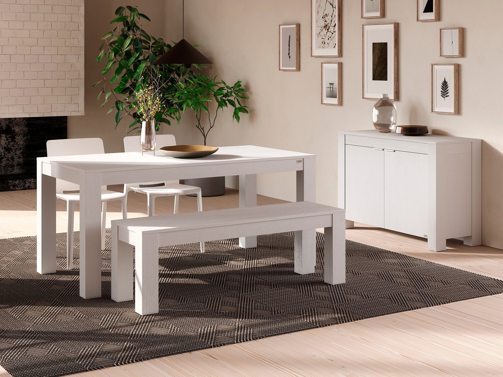 Набор столов из белого ясеня с 2 скамейками Mobili Fiver Rachele ARCH-00052155 - Вид №6