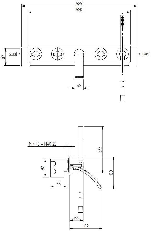 ZAZZERI Настенный комплект для ванны с ручным душем с тарелкой Moon sun-id-1377995 - Вид №2