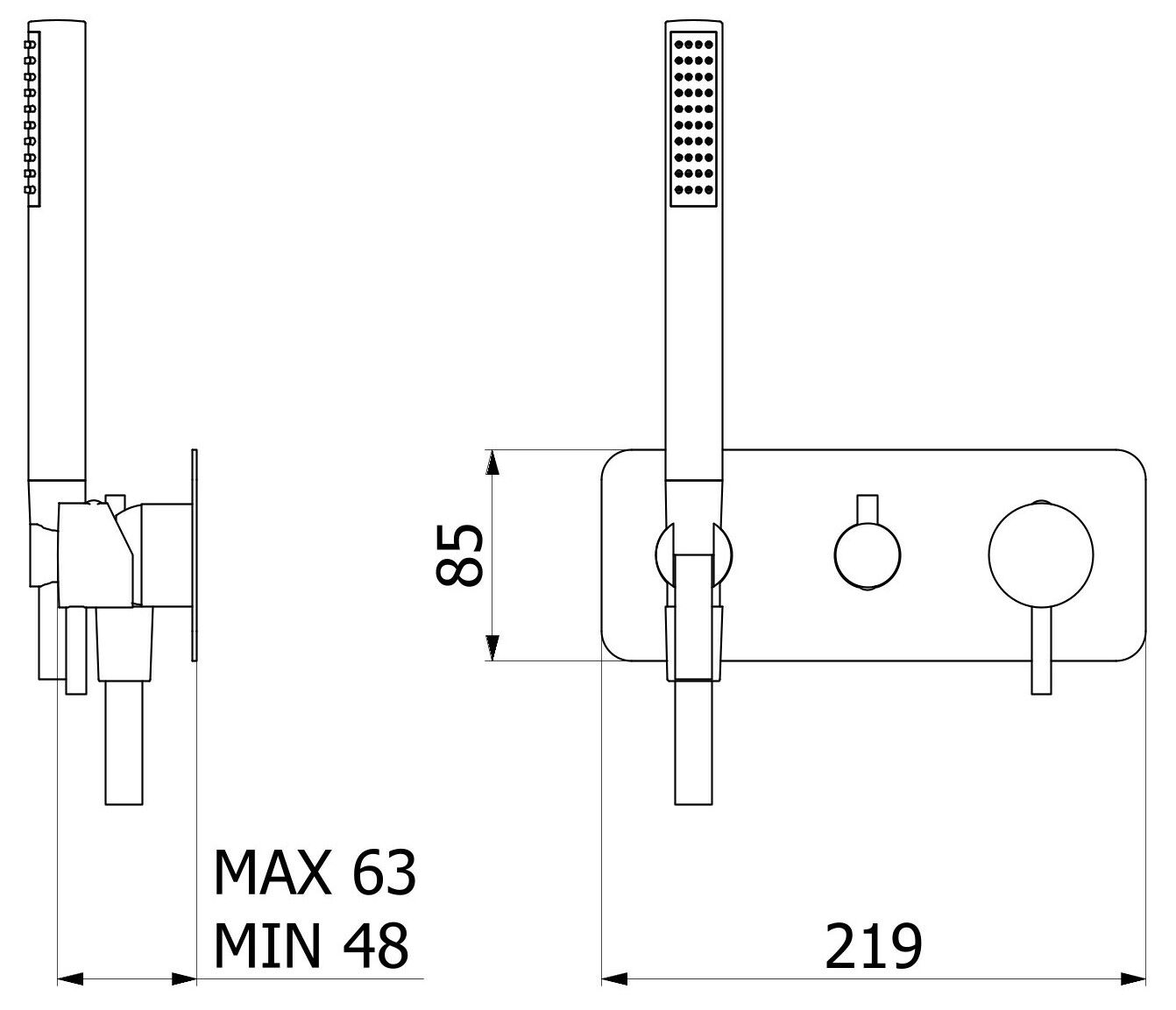 Встраиваемый однорычажный смеситель для душа с ручным душем IB цвет ARCH-00152953 - Вид №3