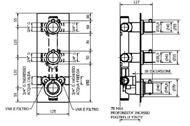 Встраиваемый термостатический смеситель для душа с 6 отверстиями Thermomat Thermo-mix ARCH-00043095 - Вид №2