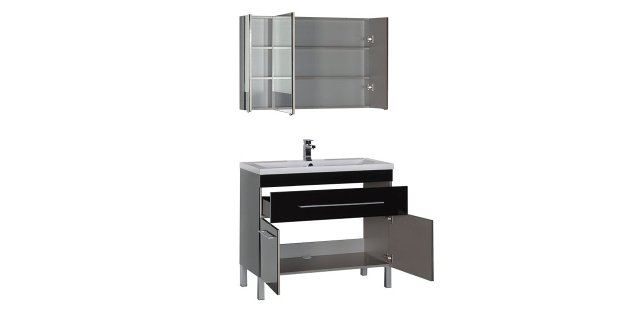 Комплект мебели Aquanet Верона 100 черный (напольный 1 ящик 2 дверцы) 00182943 - Вид №2