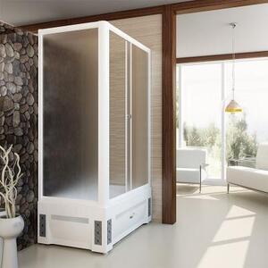 Душевой угол Верчелли (высокий поддон), (левое исполнение), стеклянные шторки (матовые, 1 дверца), поддон на раме-подставке с устройством слива, фронтальная панель, торцевая панель, профиль белый