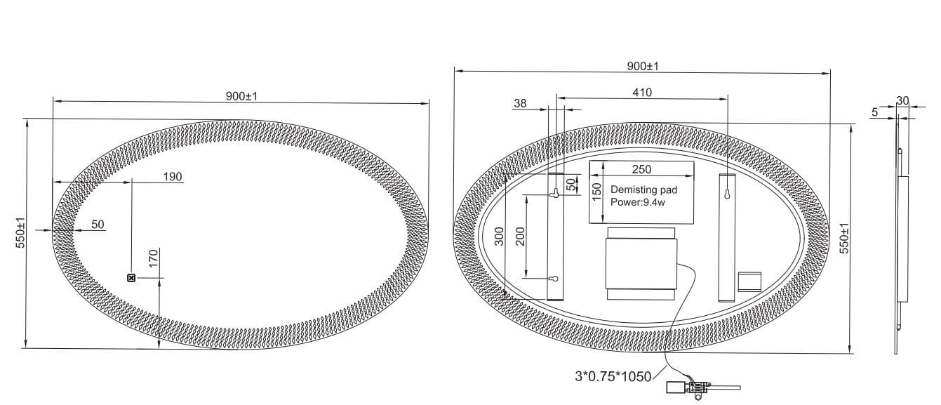 Алюминиевое овальное зеркало со встроенным настенным освещением CROSSWATER CANVASS ARCH-00101050 - Вид №2