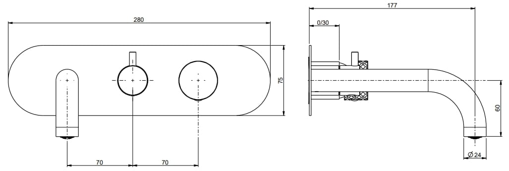 Настенный смеситель для ванны с 3 отверстиями и переключателем Rubinetterie Frattini отдельная эстетика ARCH-00070781 - Вид №7