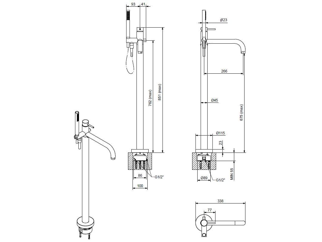 Смеситель для ванны из хромированной латуни Bugnatese K-Line ARCH-00024094 - Вид №2