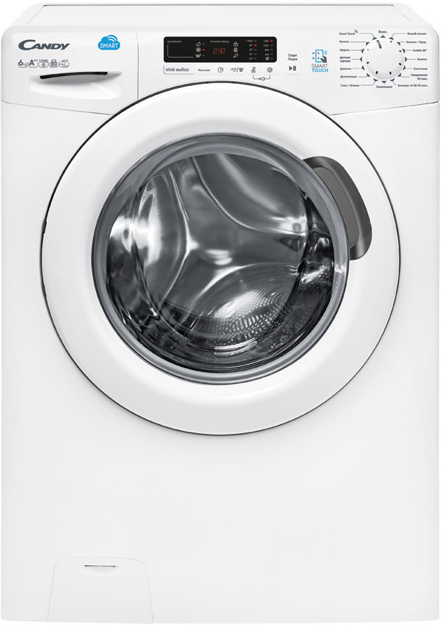 CS4 1262D3/2-07 Стиральная машина / узкая стиральная машина, 85x60x40, smart touch, загрузка фронтальная, 6кг, до 1200 об/мин при отжиме,таймер отсрочки старта,дисплей Candy Candy Smart Santreyd 