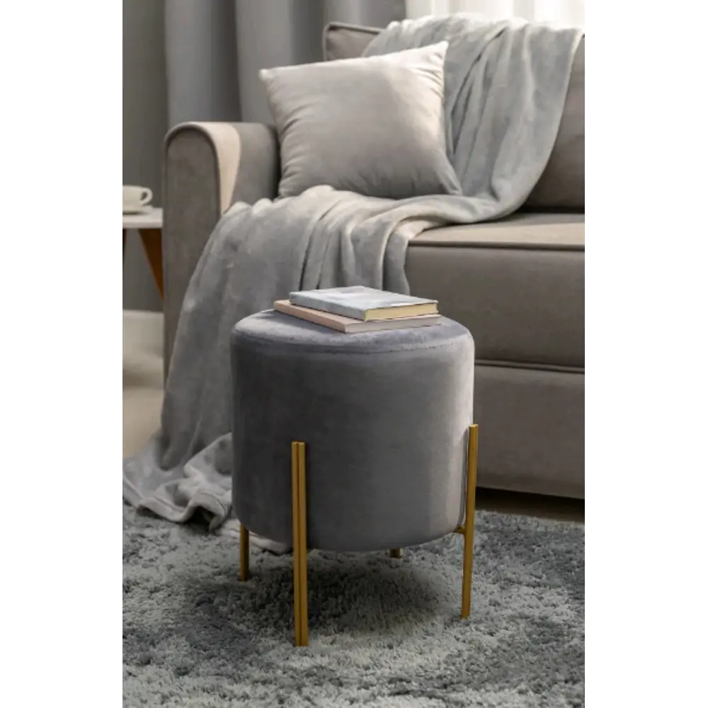 Santreyd Пуф бархатный серо-бежевый для гостиной и спальни 85667428 STLM-0065089 - Вид №2