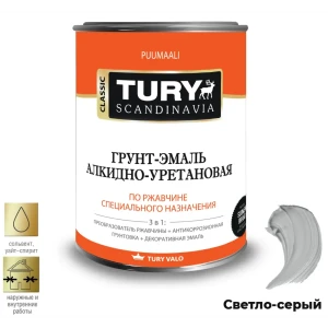 91450929 Грунт-эмаль АУ по ржавчине 3 в 1 Tury полуглянцевая светло-серая RAL 7035 11 кг STLM-0857147