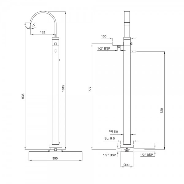 LEO-CHR-55121 Смеситель напольный Artize Leone Хром - Вид №1