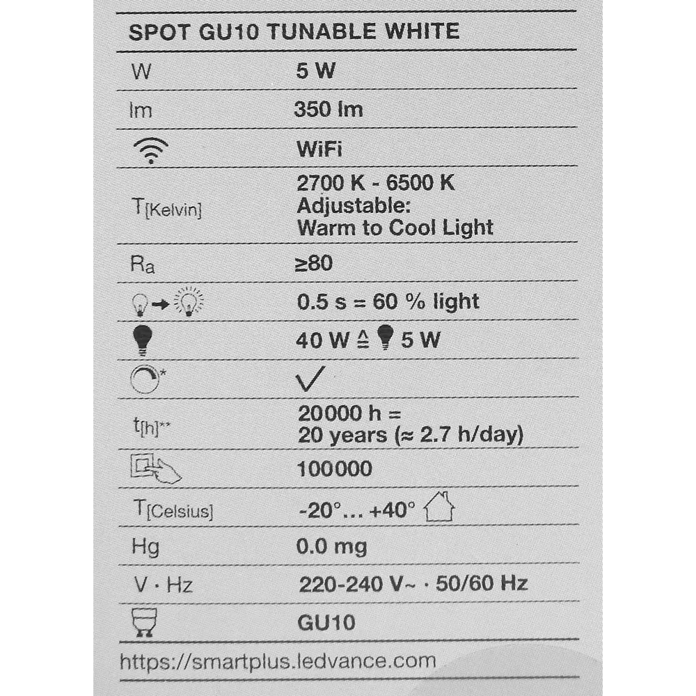 Лампа умная светодиодная Wi-Fi Osram Smart Plus GU10 220-240 В 5 Вт спот матовая 350 лм изменение оттенков белого LEDVANCE STLM-2043882 - Вид №5