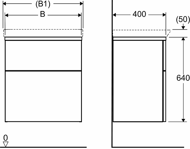 9610021101 IDO Glow напольная тумба под умывальник, с двумя ящиками, W = 580 мм, W1 = 600 мм, белый - Вид №11