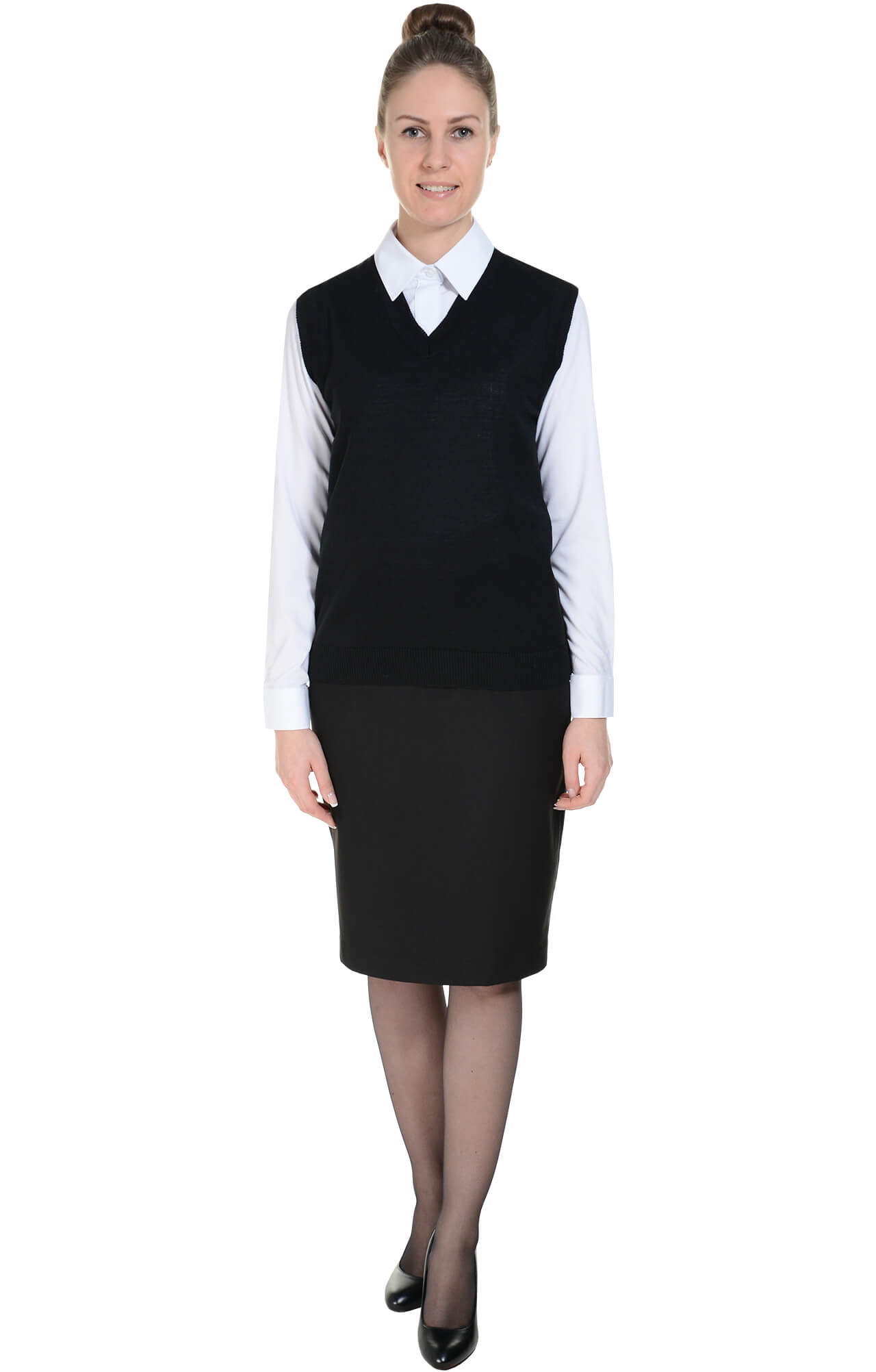 62516 Жилет трикотажный женский черный  Одежда для официантов  размер 44-46 Спецодежда  - Вид №1