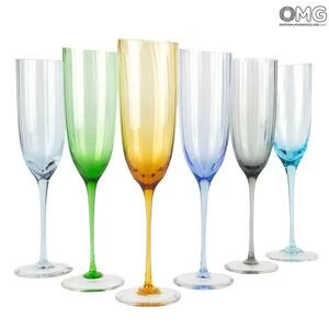 2764 ORIGINALMURANOGLASS АССИМЕТРИЧНЫЕ БОКАЛЫ-ФЛЮТЕ- НАБОР ИЗ 6 БОКАЛОВ - Original Murano Glass OMG 6 см