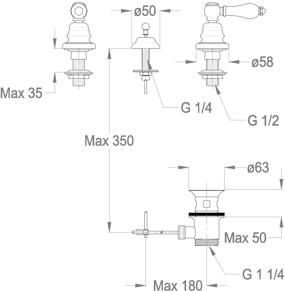 Fir Italia Смеситель для раковины на 3 отверстия Melrose 21 2112205 - Вид №1