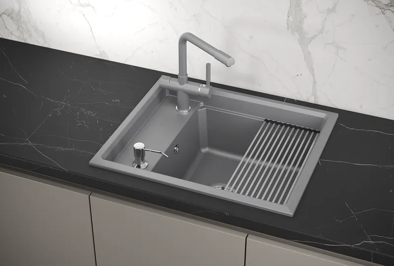 KS-6004, АЛЮМИНИУМ, кухонная мойка, кварц GRANULA 6004-ST300