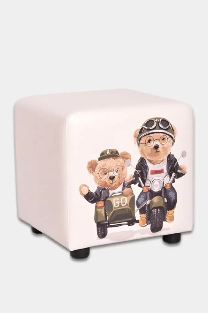 91349370 Пуф Pema kids Медведи на мотоцикле 37x38x37 см цвет белый с рисунком STLM-1082666
