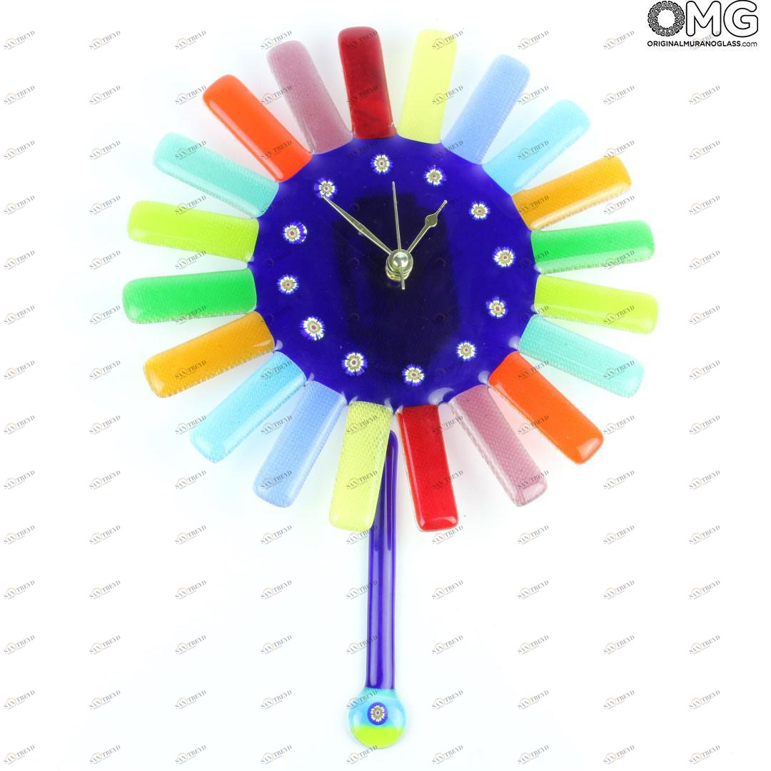 2173 ORIGINALMURANOGLASS Настенные часы с маятником Радуга - муранское стекло 25 см 