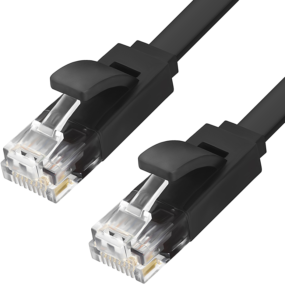 GCR-LNC616-3.0m патч-корд prof плоский прямой 3.0m, utp медь кат.6, черный, позолоченные контакты, 30 awg, ethernet high speed 10 гбит/с, rj45, t568b Greenconnect Santreyd 