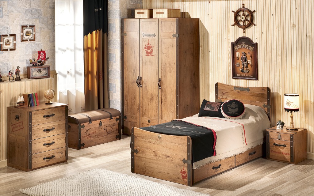 Прикроватная тумбочка узкая с 2 ящиками Pirate CILEK PIRATE 00-3832591 Коричневый Santreyd  - Вид №3