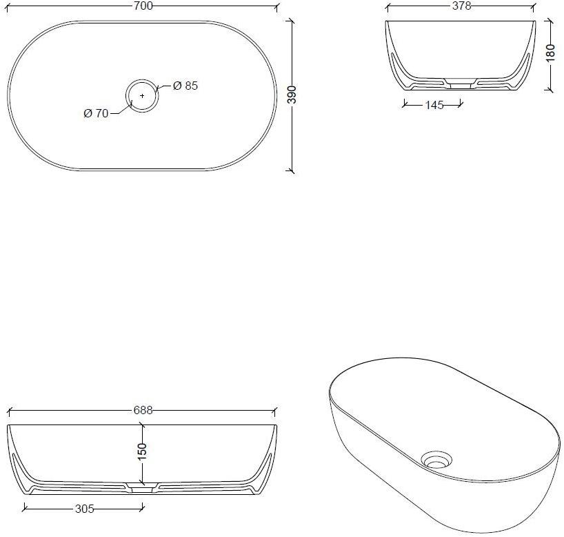 32130101,32190101,32110101 Накладная раковина на столешницу  овальная Alice Ceramica UNICA - Вид №14