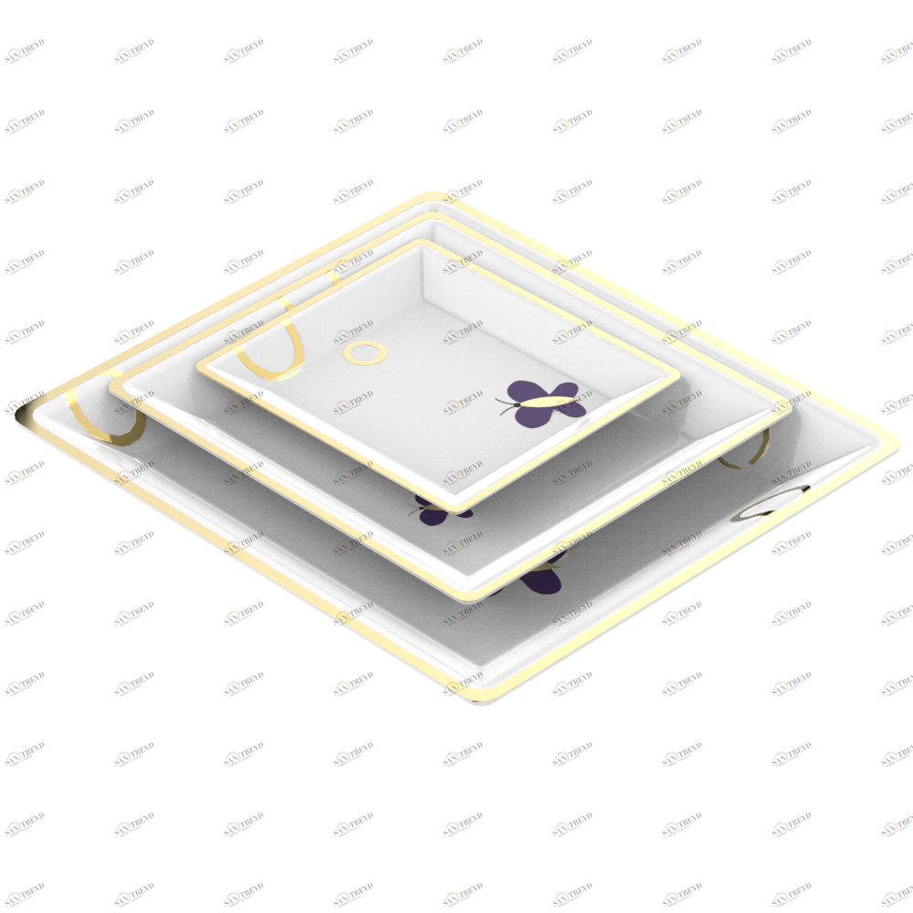 A7D-4626 Набор из трёх фарфоровых блюдец Thg-paris Capucine фиолетовый с золотым декором Хром A7D-4626 CAT.A