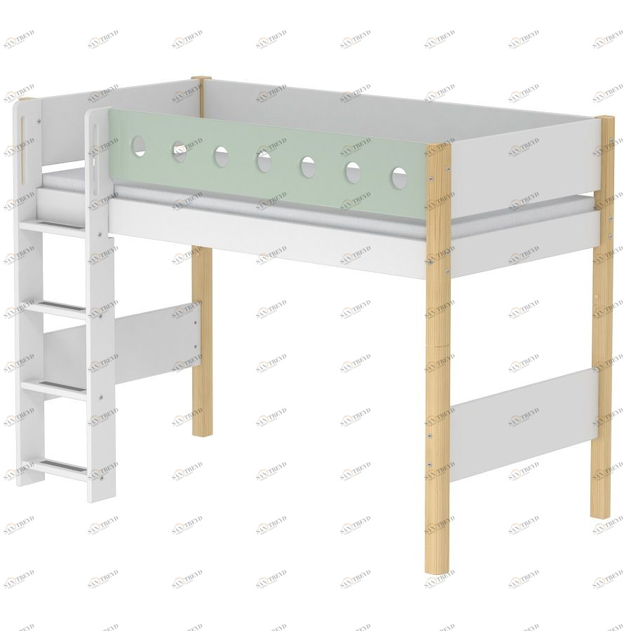 Кровать Flexa White полувысокая с лестницей, 200 см, мятная лакированная 801732622