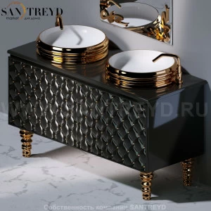 C291M2L140.104G Тумба с двумя выдвижными ящикома с черным фасадом и золотыми вставками A. e T. Italia CLASS