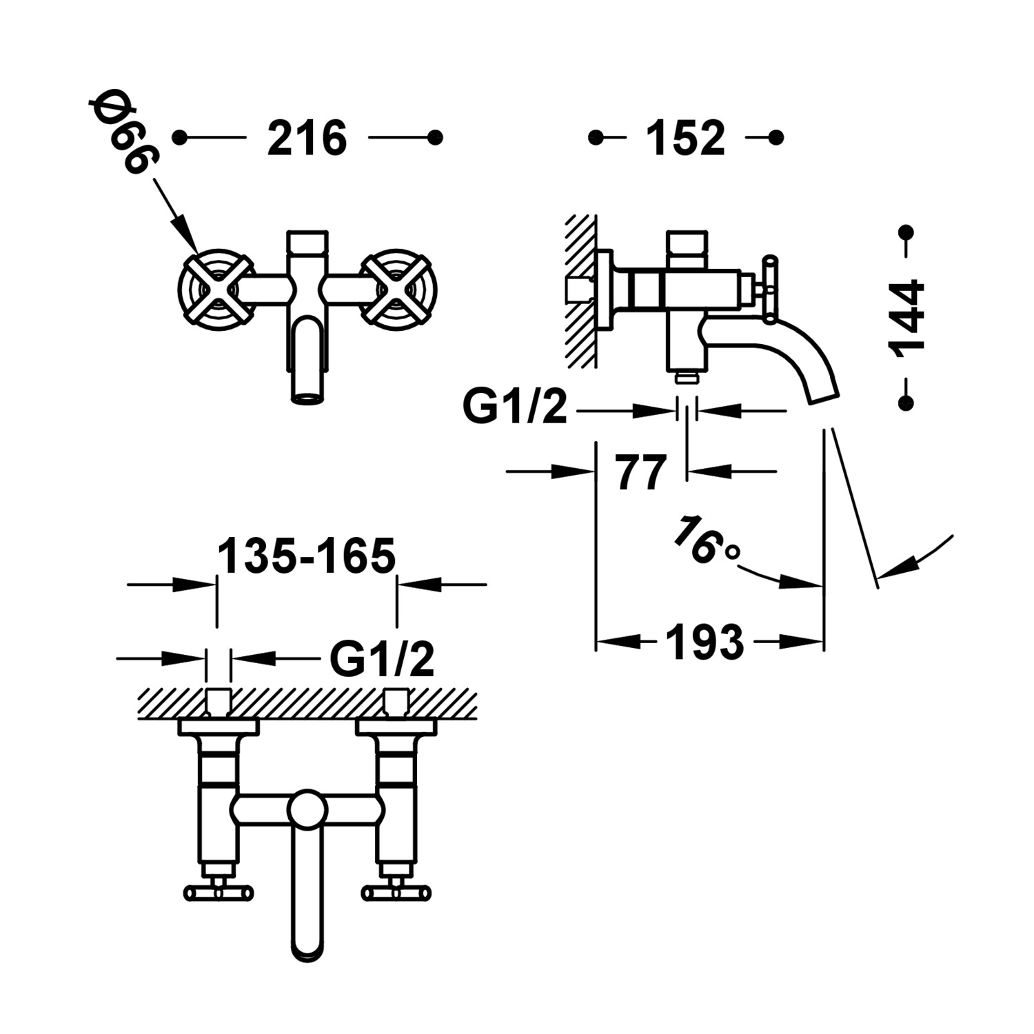 MONTBLANC Настенный смеситель с двумя ручками для ванны и душа-28317601AC TRES Mont Blanc - Вид №1