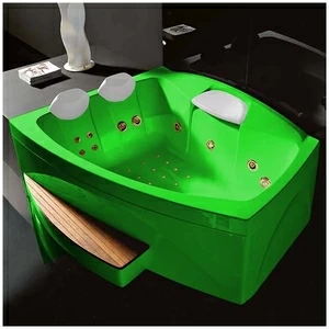 Ванна GRUPPO TREESSE Matrix Slim V763Q-ZEZ большая с подголовником глубокая с гидромассажем и аэромассажем дезинфекцией и пультом ДУ зелёная с золотой фурнитурой